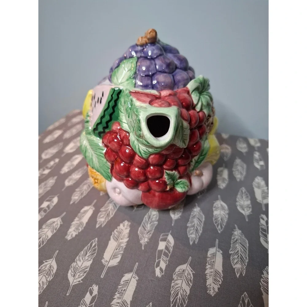 Vintage Fitz and Floyd Calypso Fruit Teapot 40oz Ceramic Grapes Watermelon